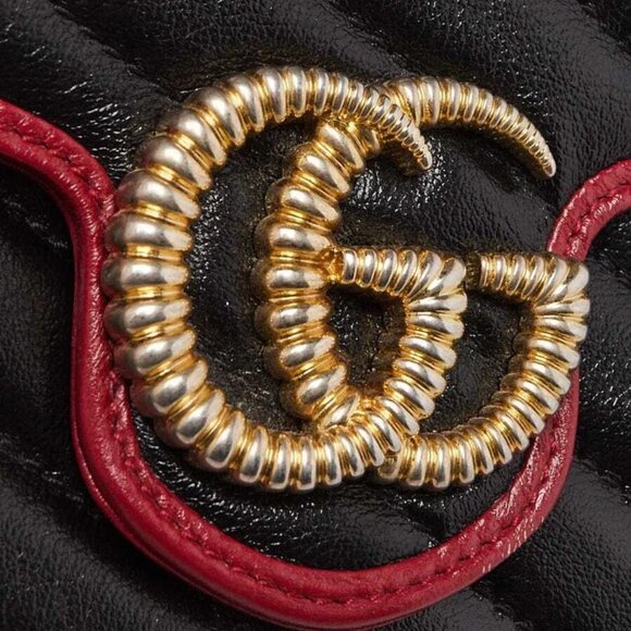 Gucci Black/Red Quilted Leather Marmont Torchon Mini Chain Wallet Clutch Bag - Picture 6 of 11